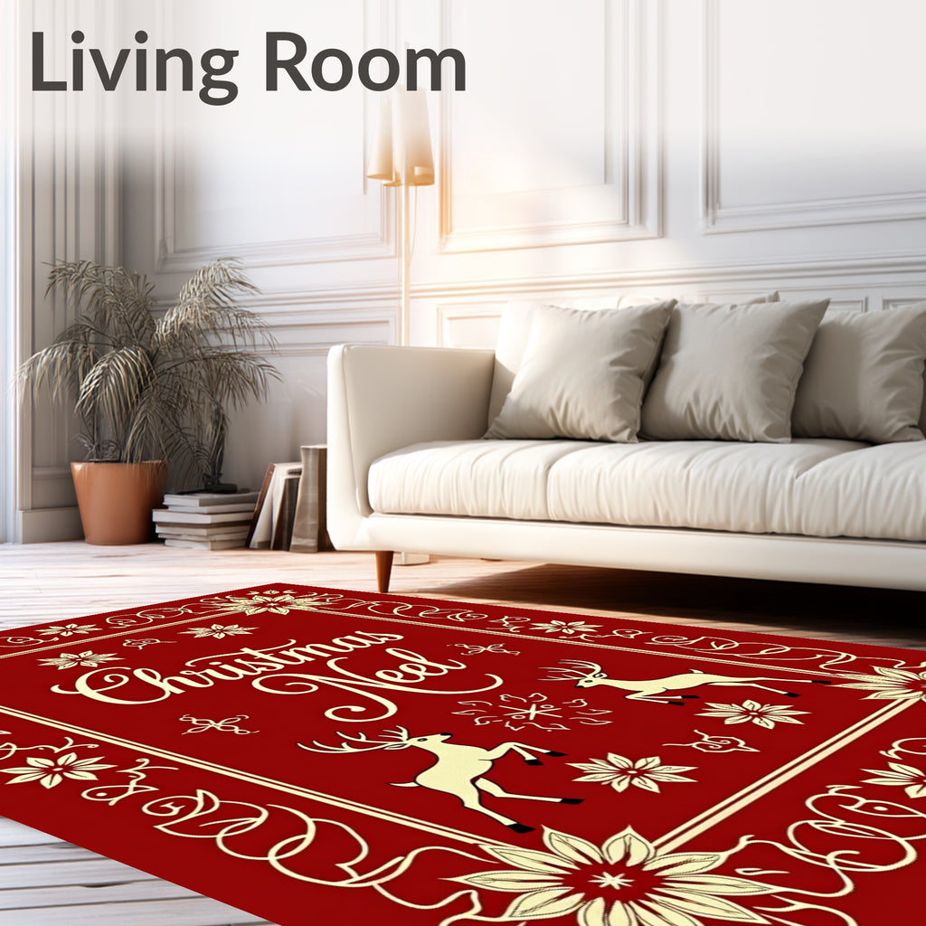 Crimson Deer Floral Christmas Border Rug