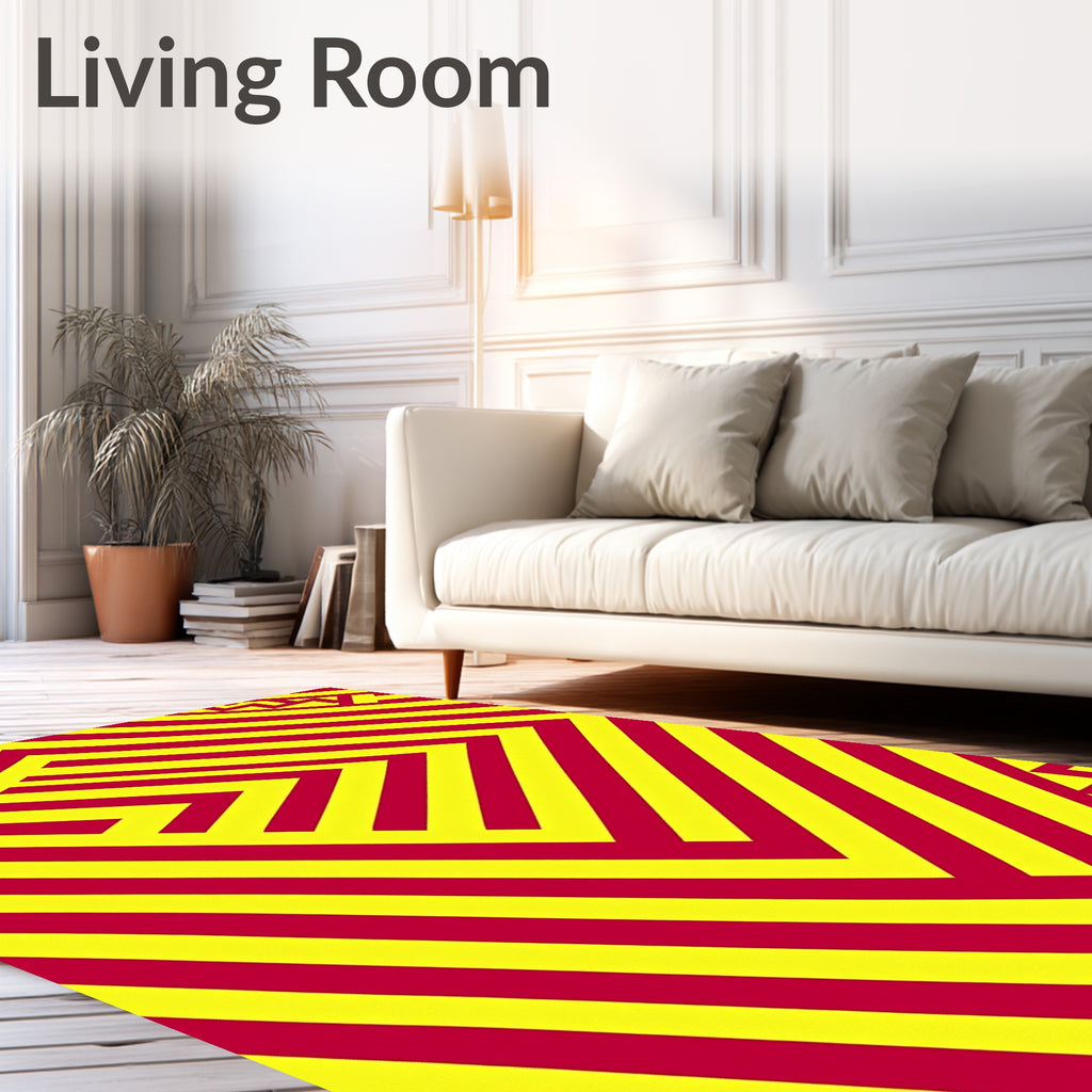 Vibrant Red Yellow Geometric Maze Rug