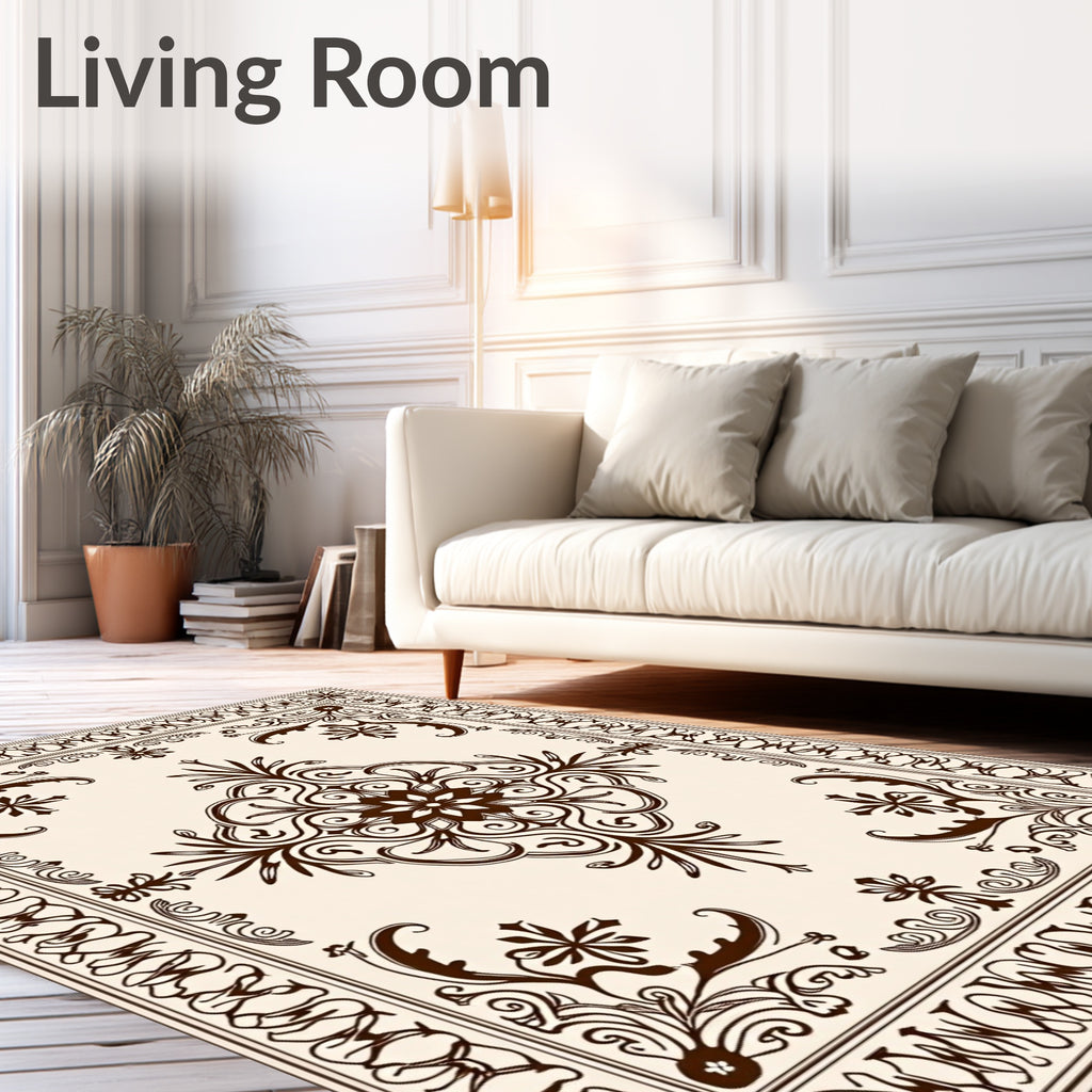 Rich Brown Ornate Medallion Scrolling Vine Rug