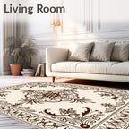Rich Brown Ornate Medallion Scrolling Vine Rug