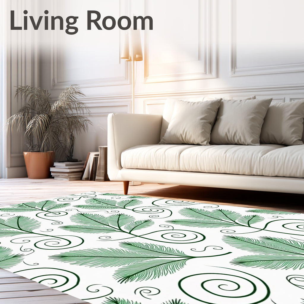 Emerald Green Fern Swirls Rug