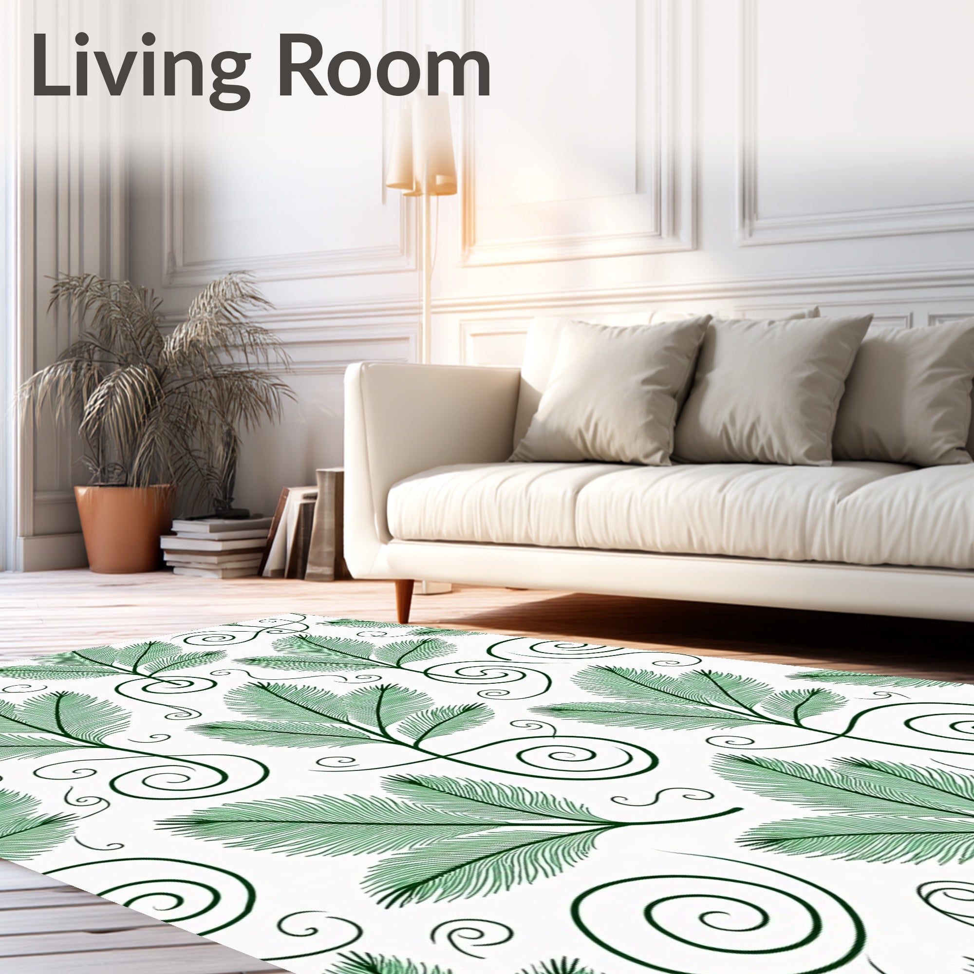 Emerald Green Fern Swirls Rug