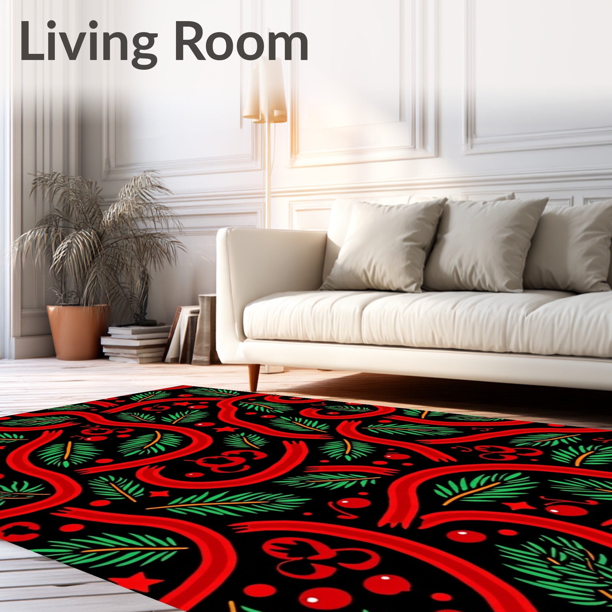 Festive Red Ribbon Pine Branch Harmony Rug