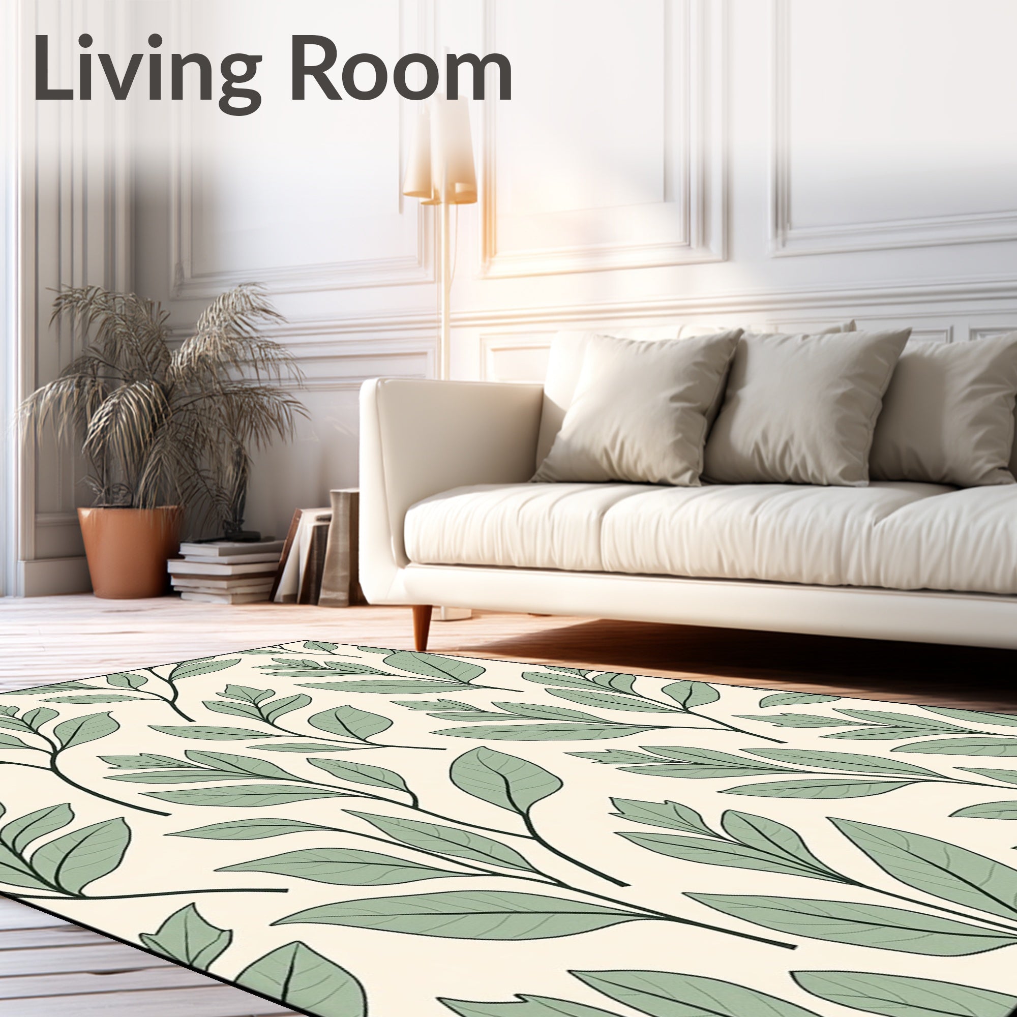 Pale Green Leaf Branch Arrangement Rug