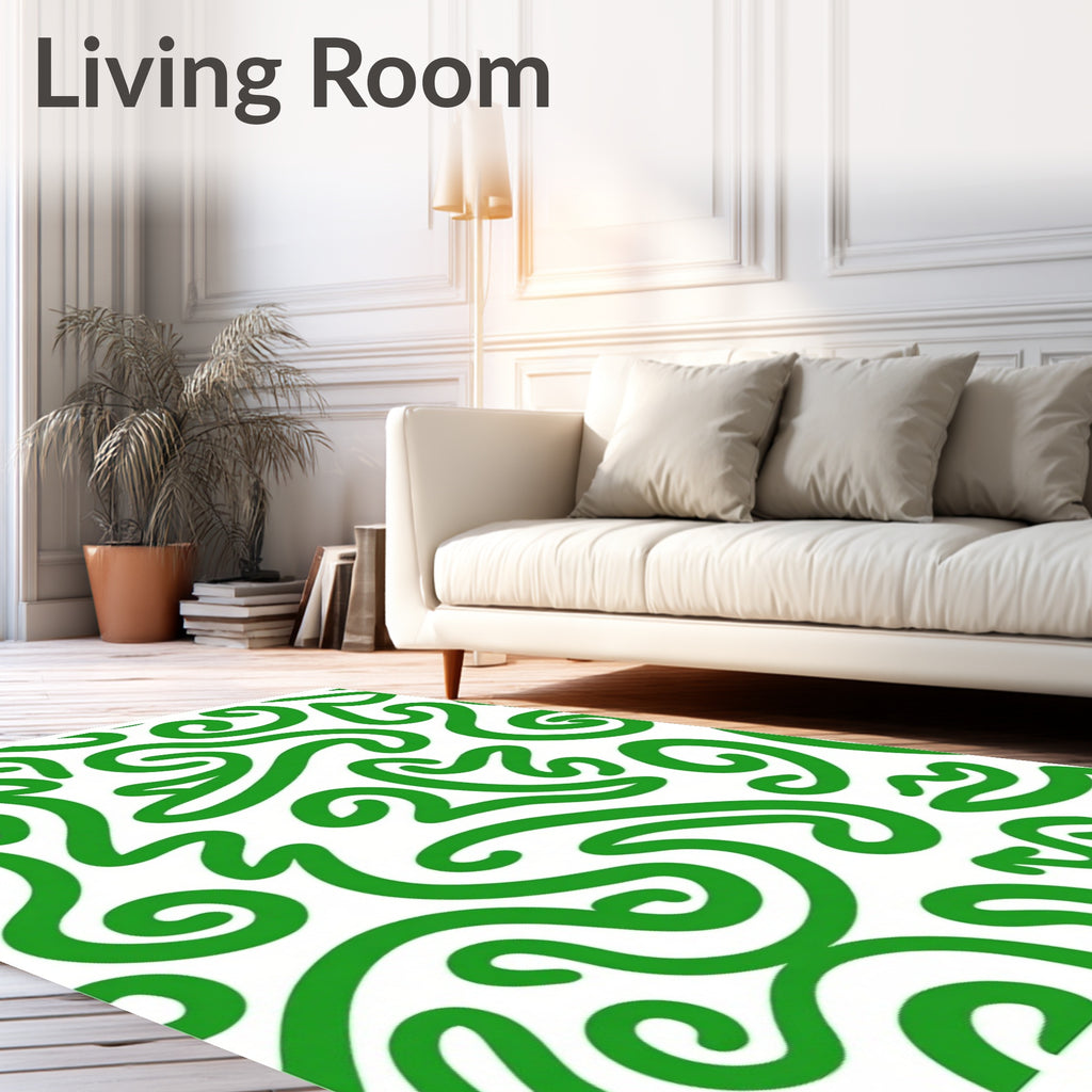 Bright Green Abstract Swirl Organic Rug