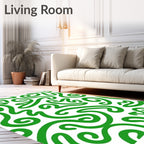 Bright Green Abstract Swirl Organic Rug
