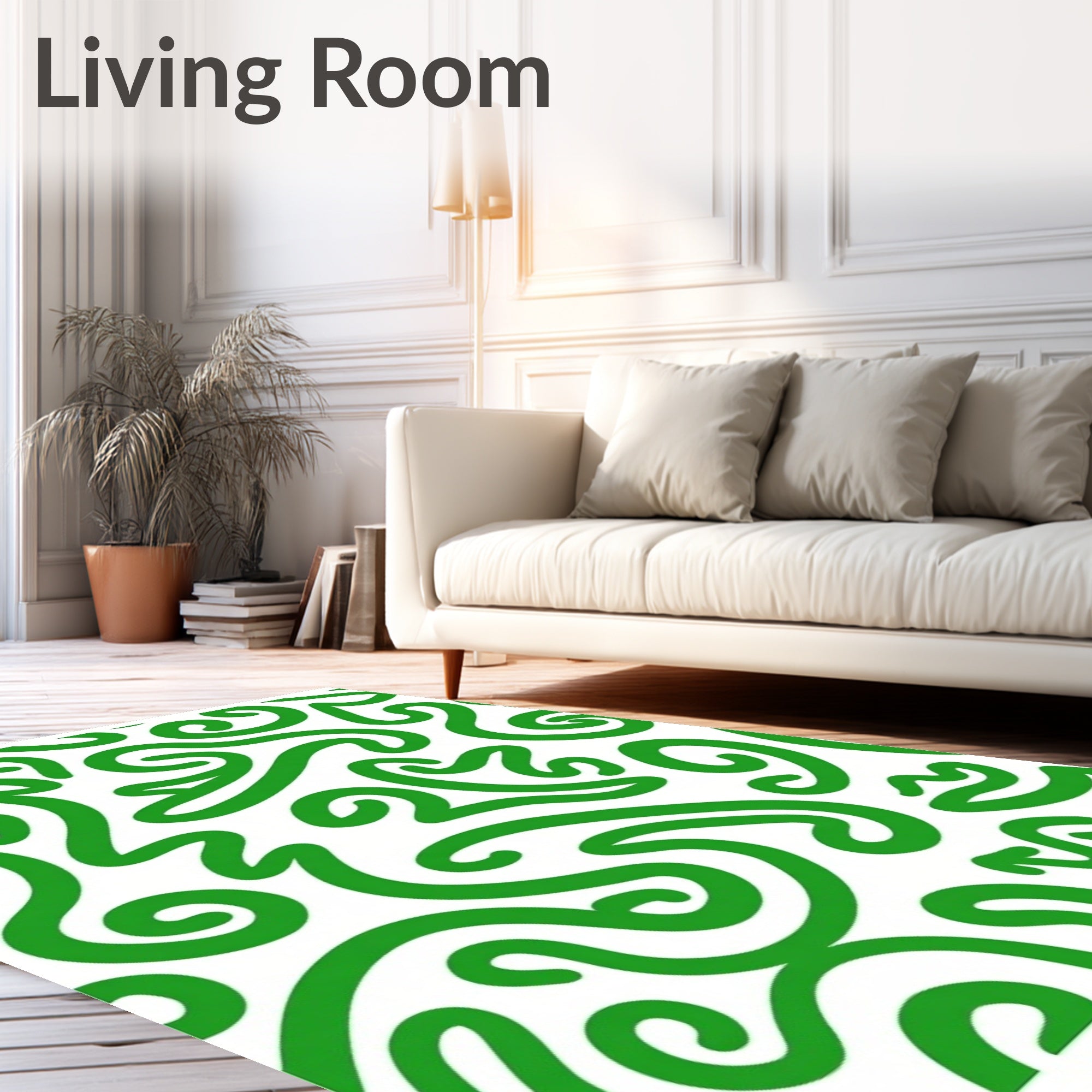 Bright Green Abstract Swirl Organic Rug