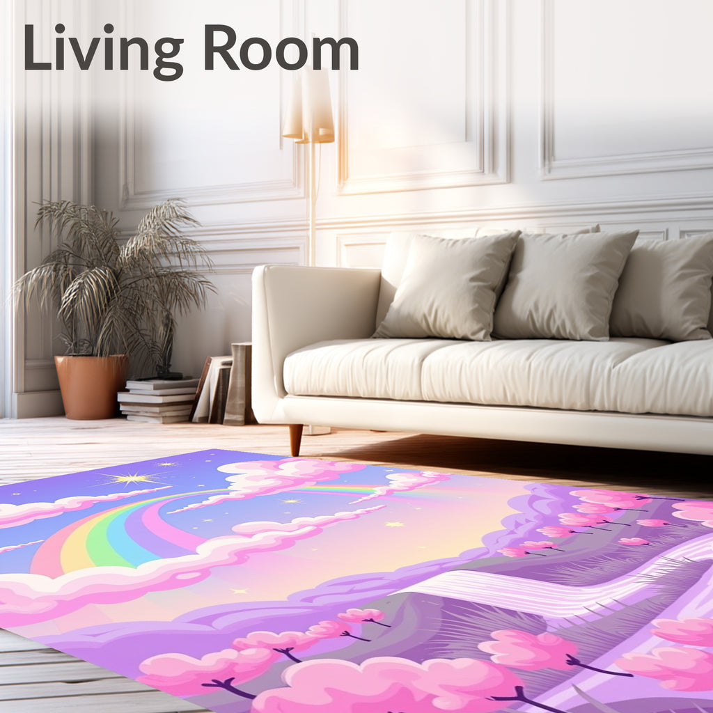 Pastel Dreamscape Rainbow Waterfall Clouds Rug