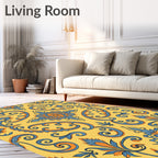 Ornate Blue and Orange Floral Medallion Rug