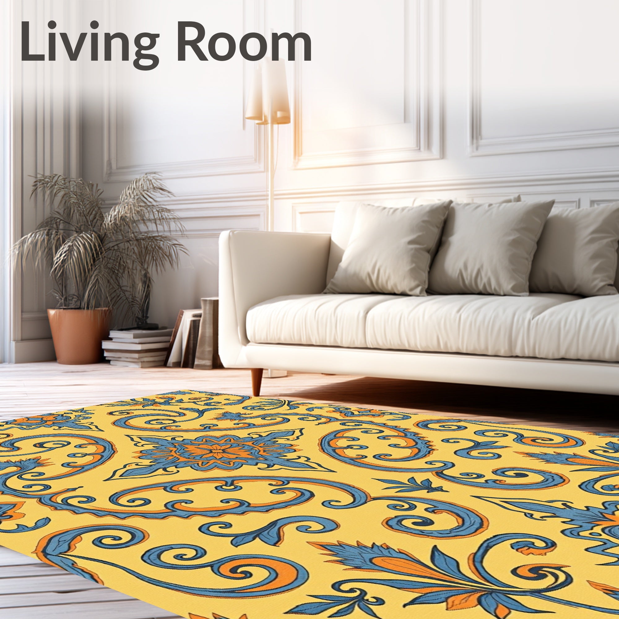Ornate Blue and Orange Floral Medallion Rug