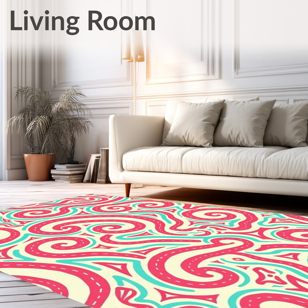 Whimsical Pink Teal Swirls Rug