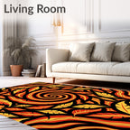 Fiery Crimson Yellow Feather Swirl Rug