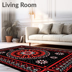 Bold Red Mandala Starburst Border Rug