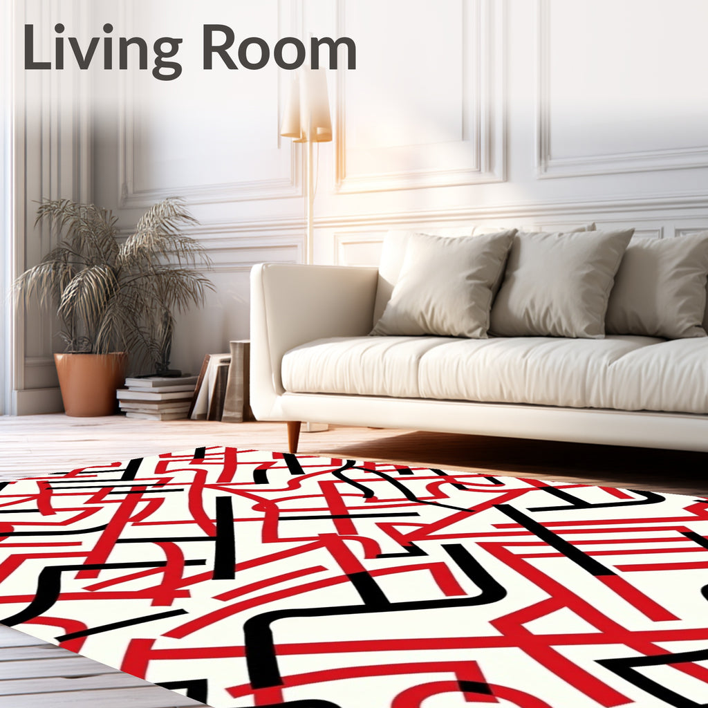 Bold Red Black Intertwined Lines Rug