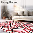 Bold Red Black Intertwined Lines Rug