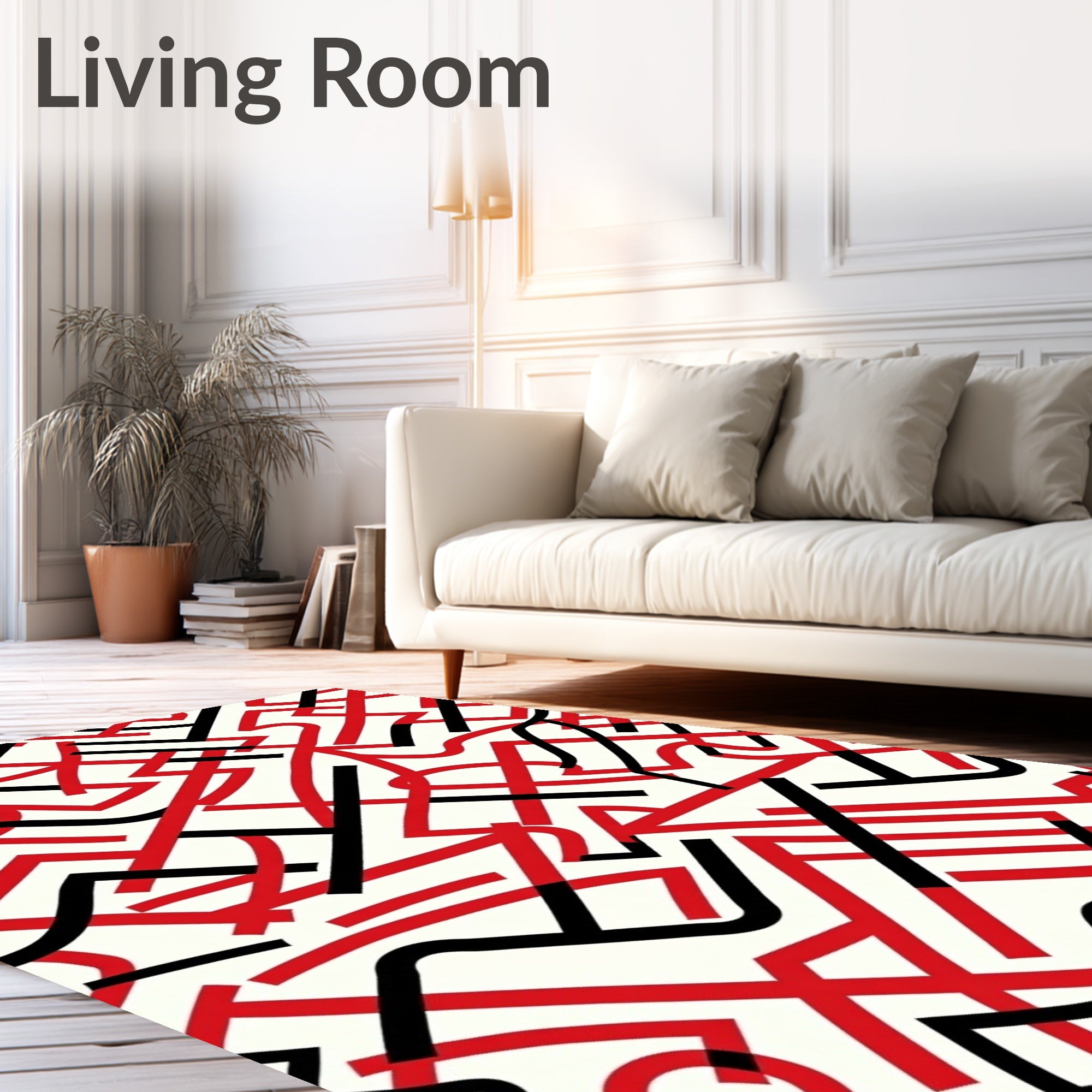 Bold Red Black Intertwined Lines Rug