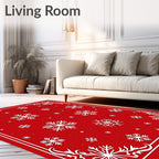 Red White Snowflake Winter Wonderland Rug