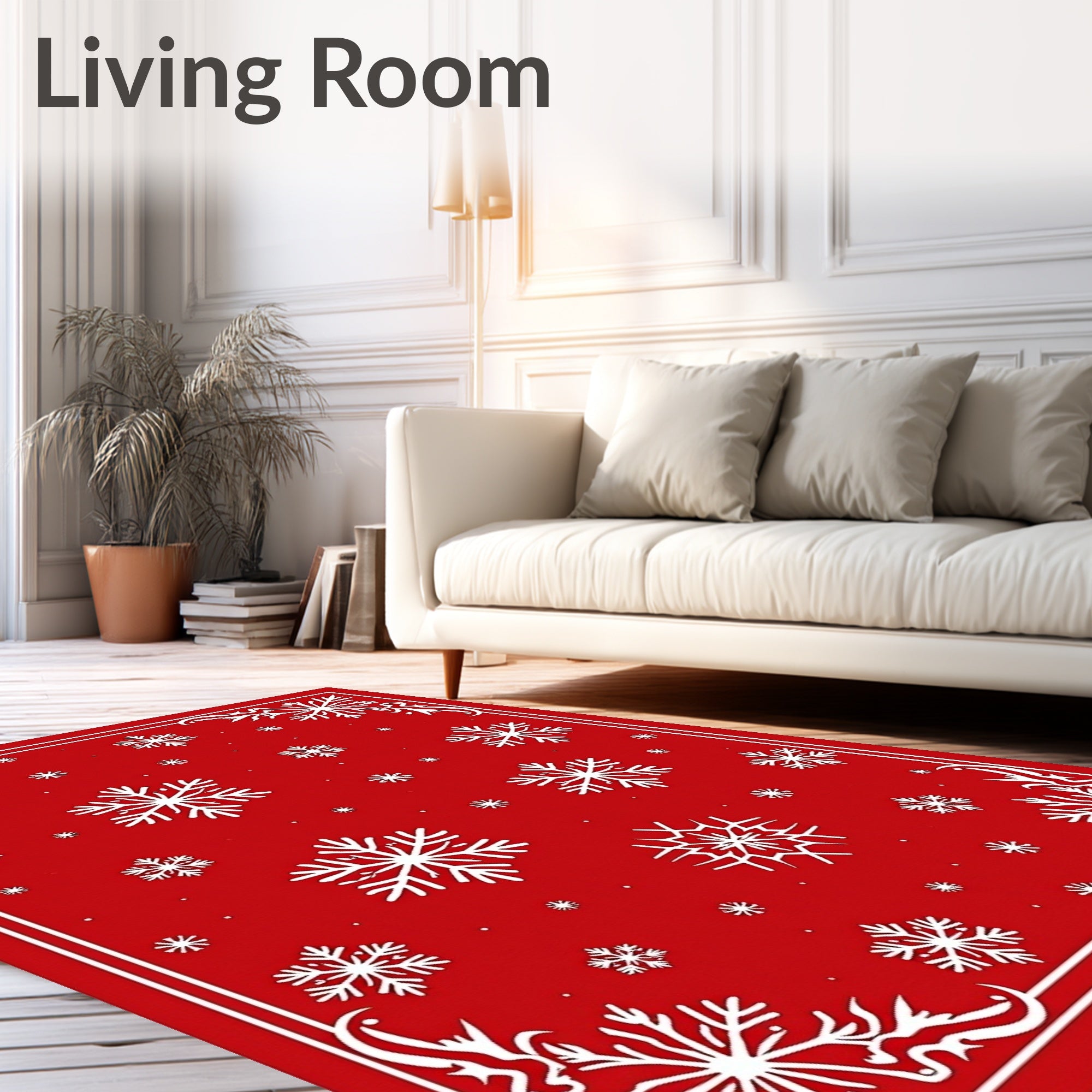 Red White Snowflake Winter Wonderland Rug