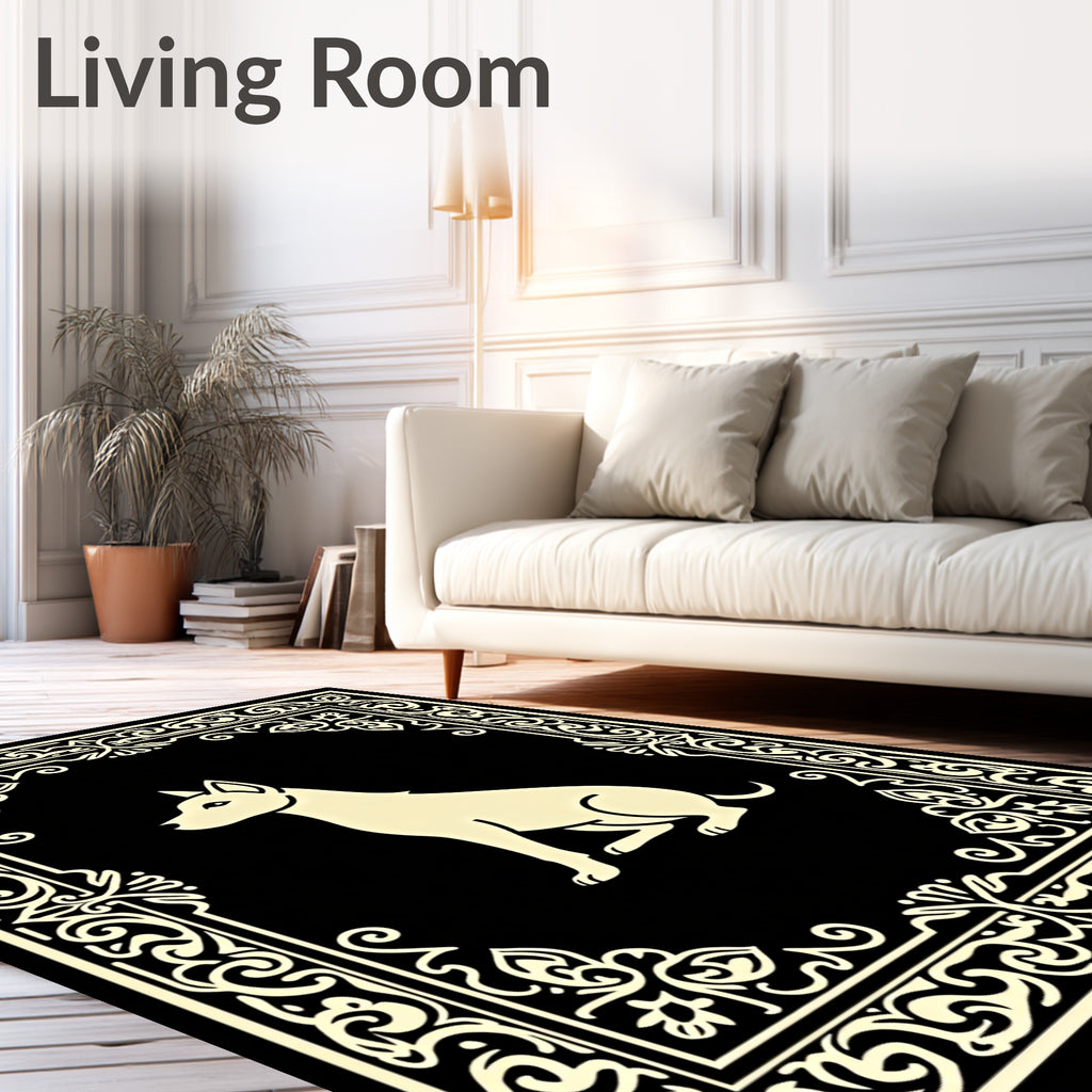 Classic Dog Silhouette Ornate Frame Rug