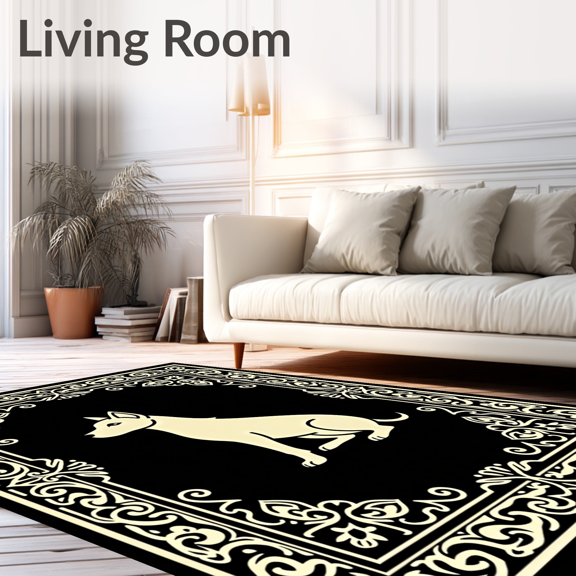 Classic Dog Silhouette Ornate Frame Rug