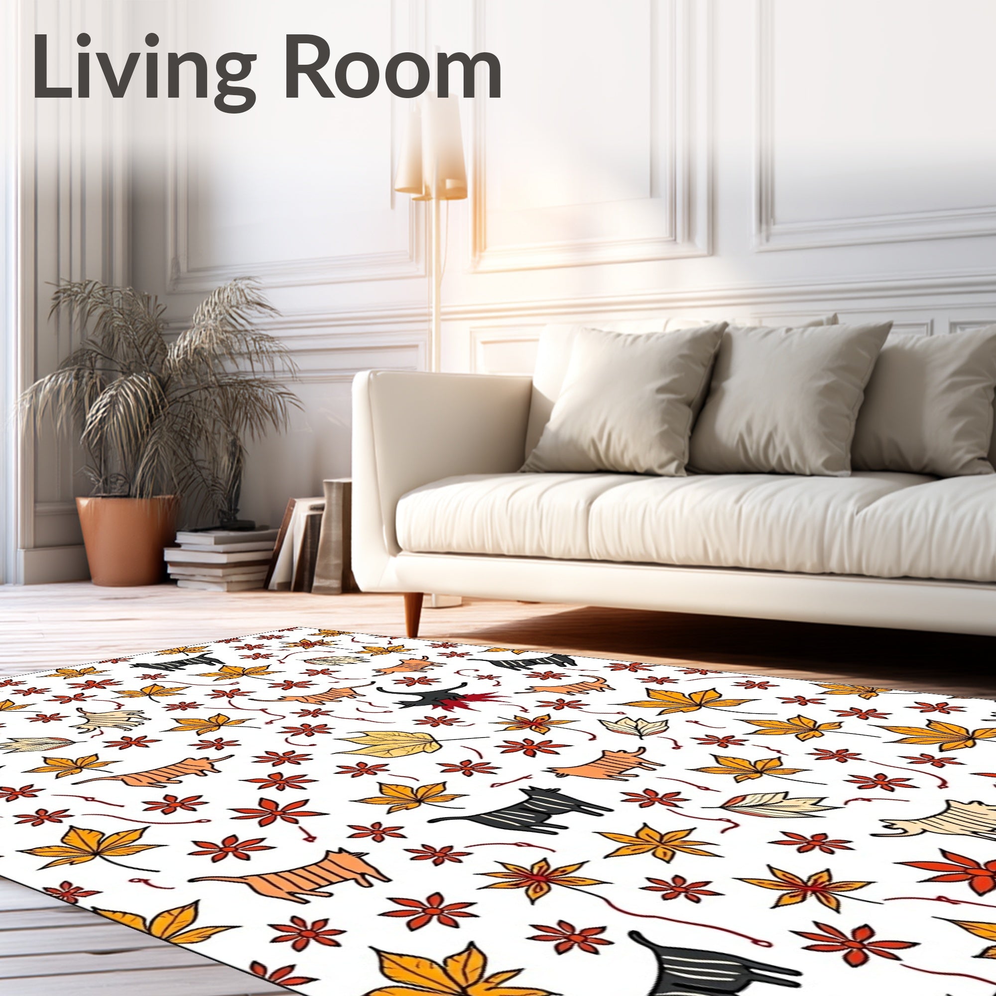 Autumn Leaves and Whimsical Cats Rug