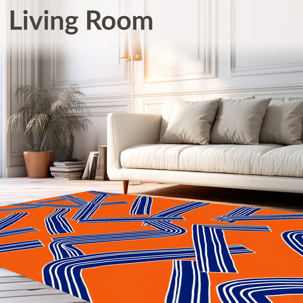 Striped Orange Blue Intersecting Lines Rug