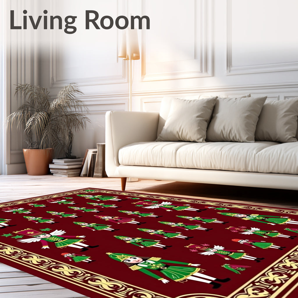 Nutcracker Soldiers Cherry Red Border Rug