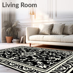 Black and White Floral Scroll Rug