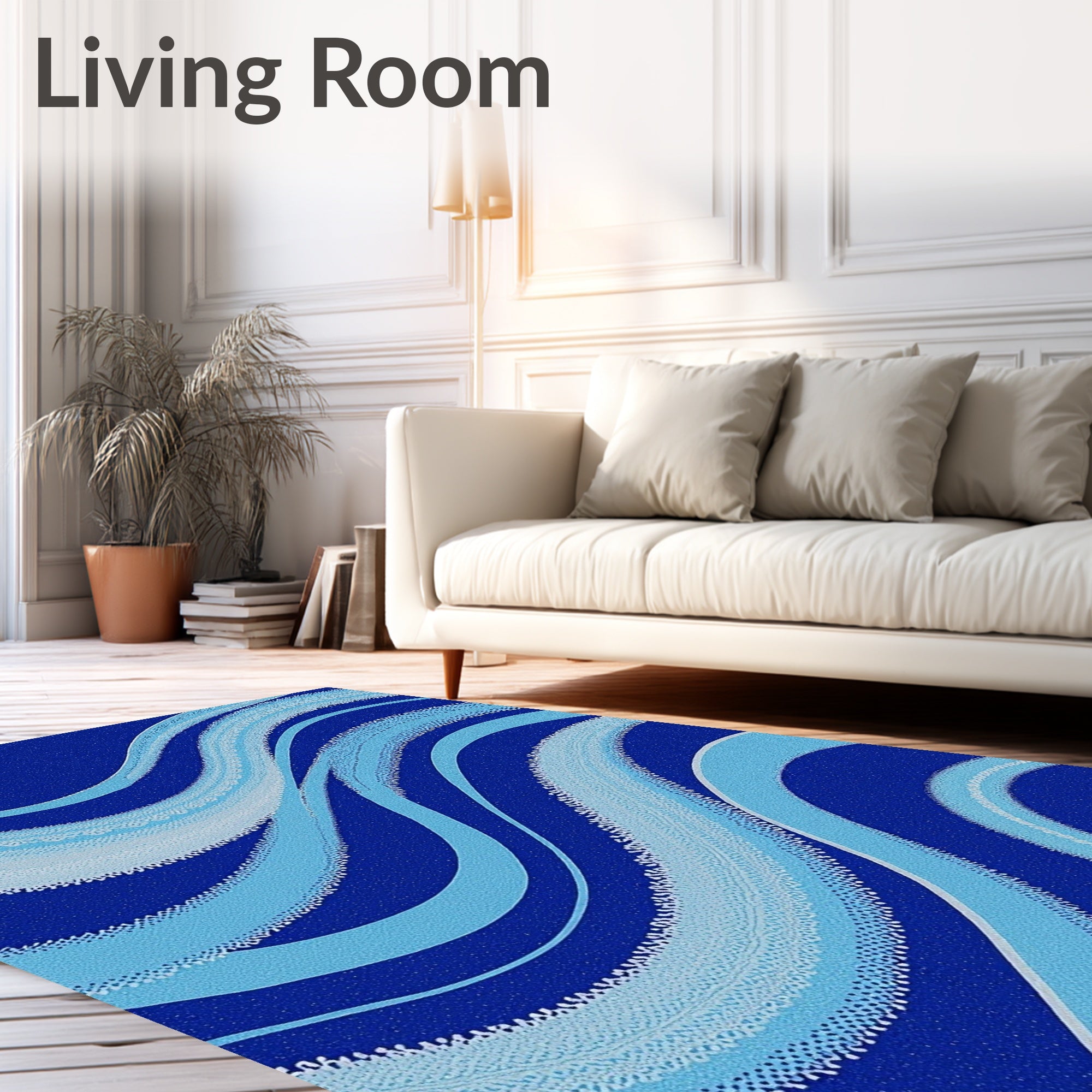Deep Blue Ocean Wave Abstract Rug