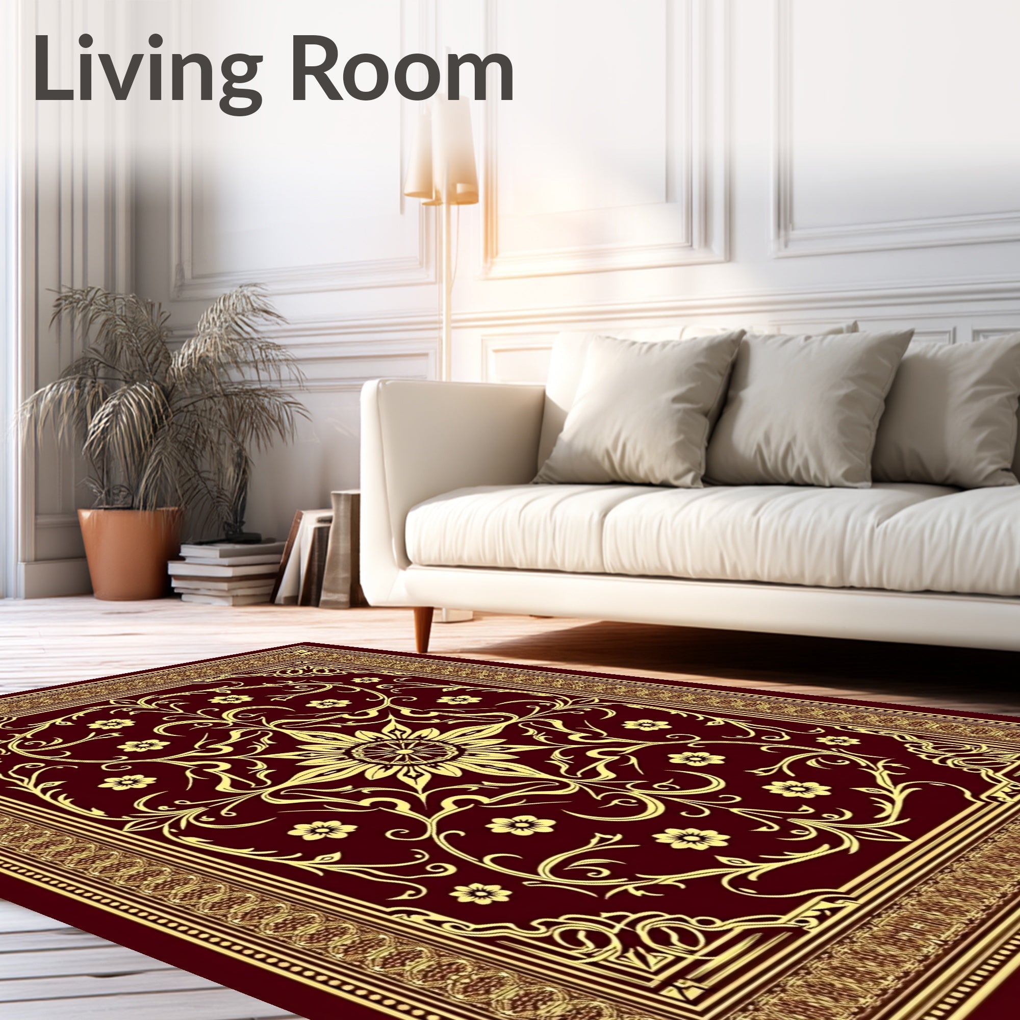 Crimson Golden Floral Vines Rug