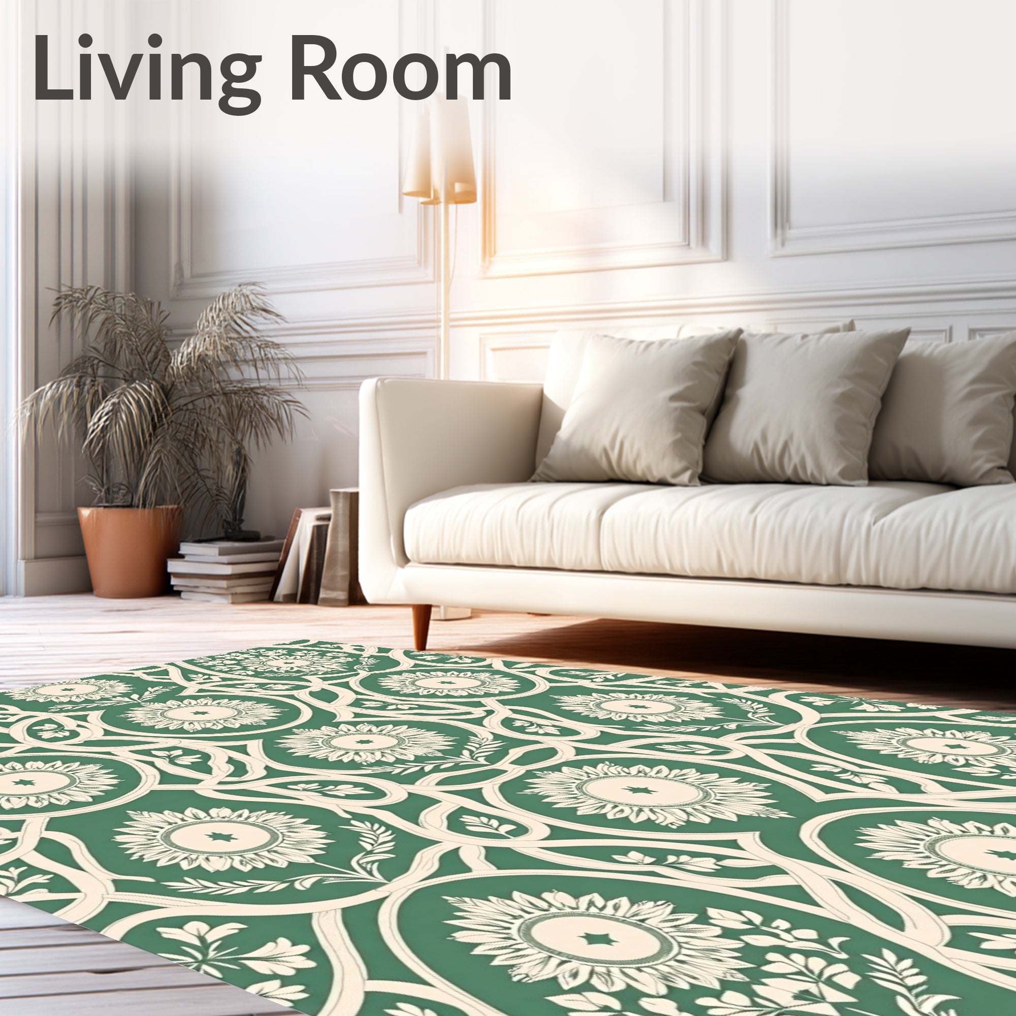 Emerald Green Sunburst Floral Medallion Rug