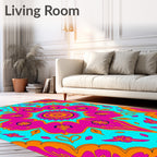 Vibrant Teal Pink Orange Ethnic Mandala Rug