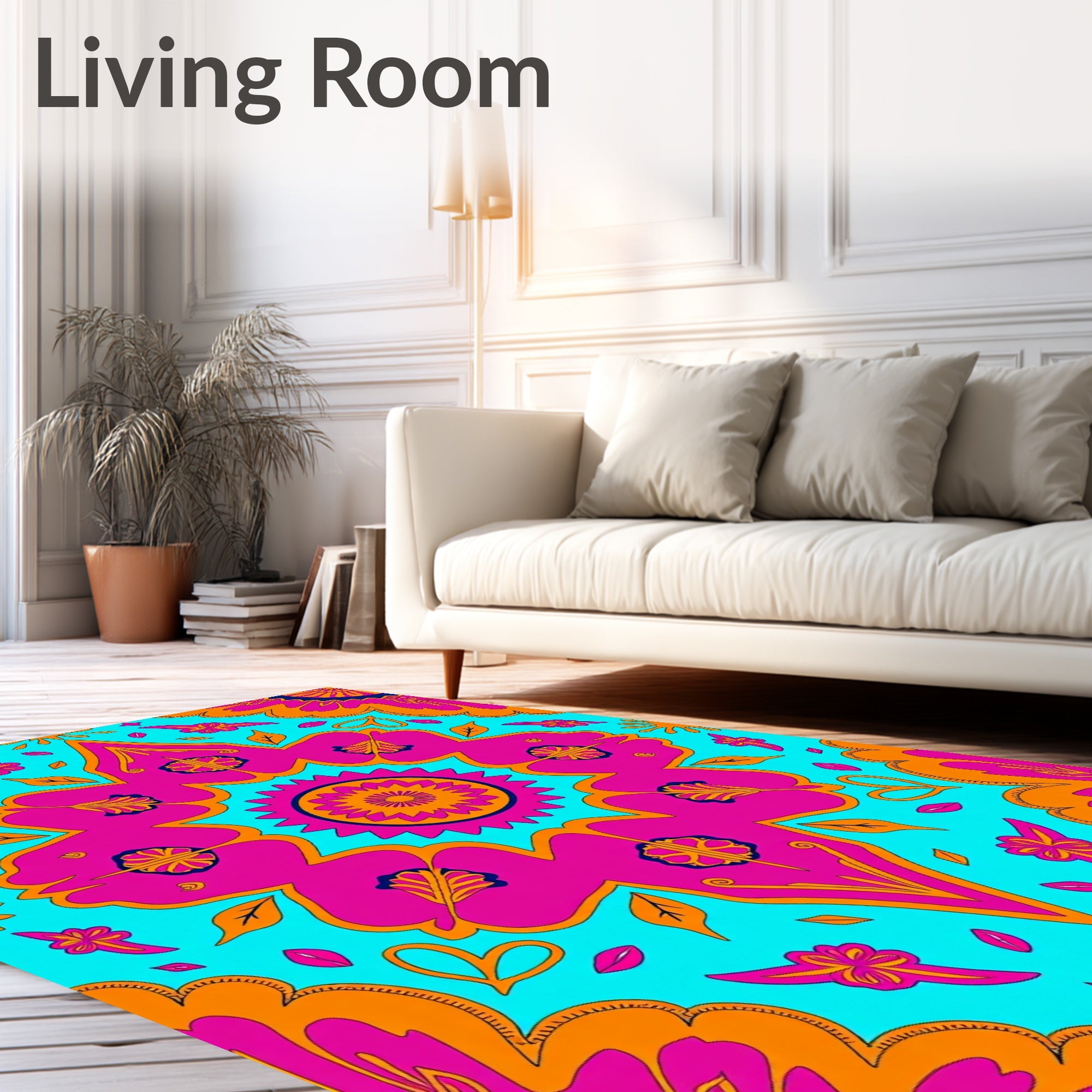 Vibrant Teal Pink Orange Ethnic Mandala Rug