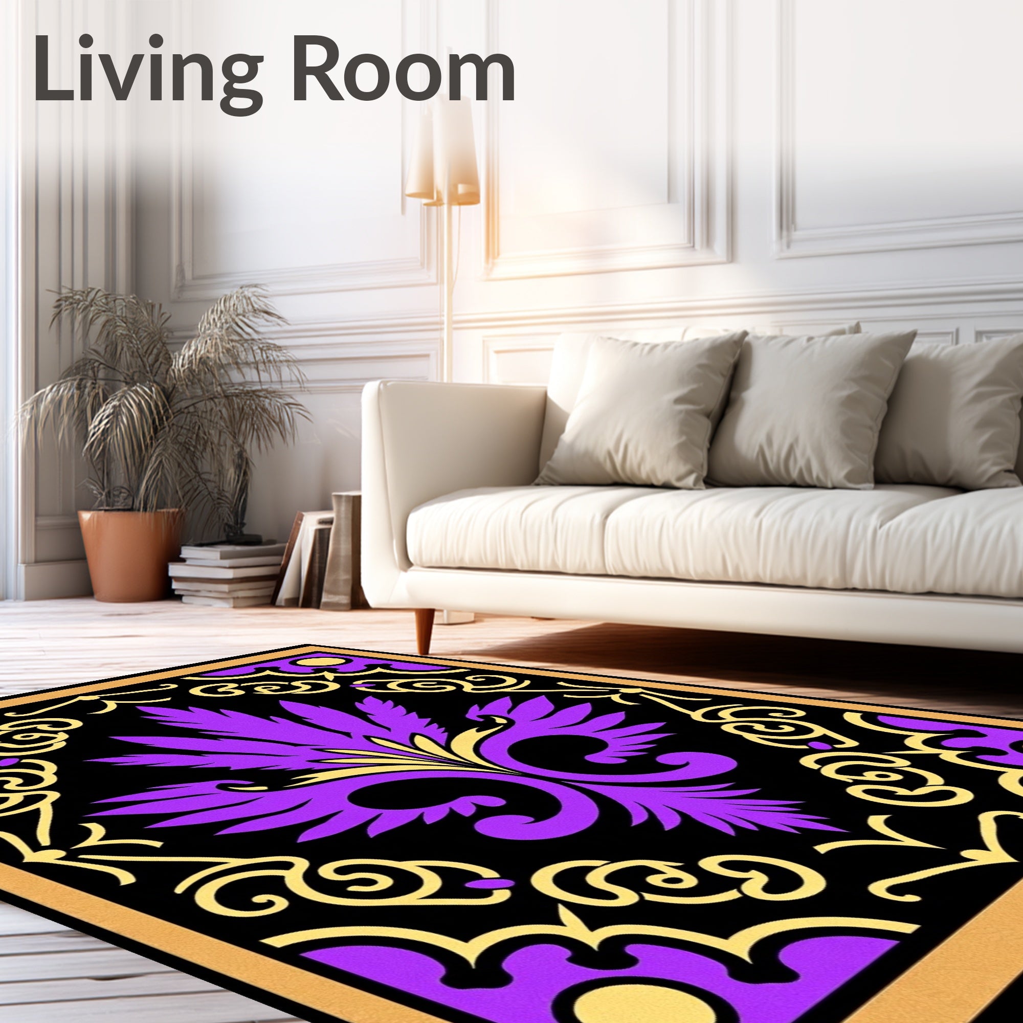 Vibrant Purple Gold Regal Flourish Rug