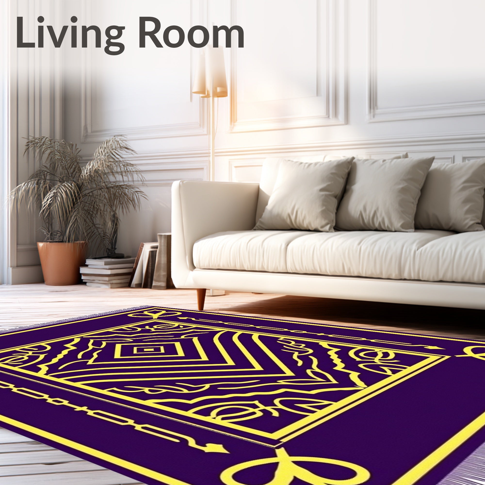Deep Purple Yellow Geometric Medallion Rug