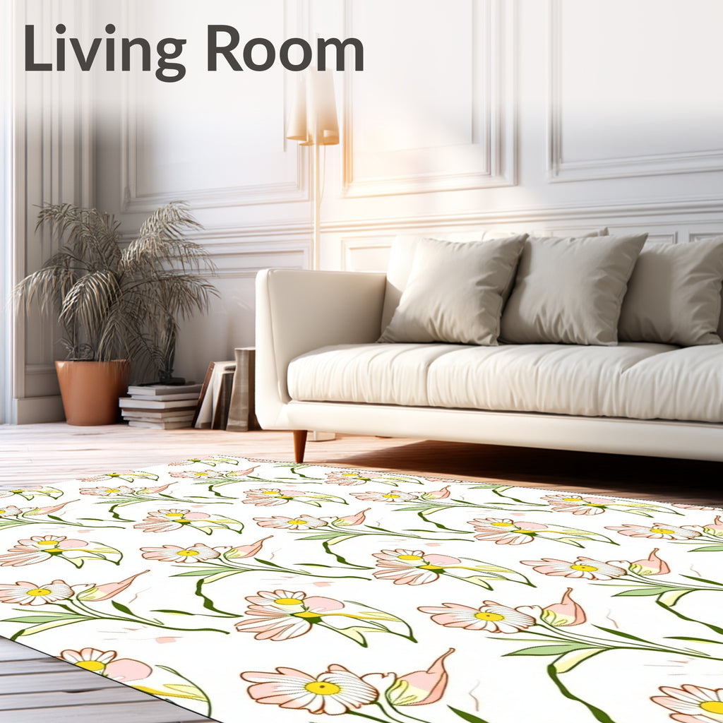 Pastel Pink Daisy Garden Repeating Rug