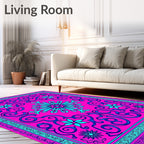 Hot Pink Teal Floral Scroll Rug