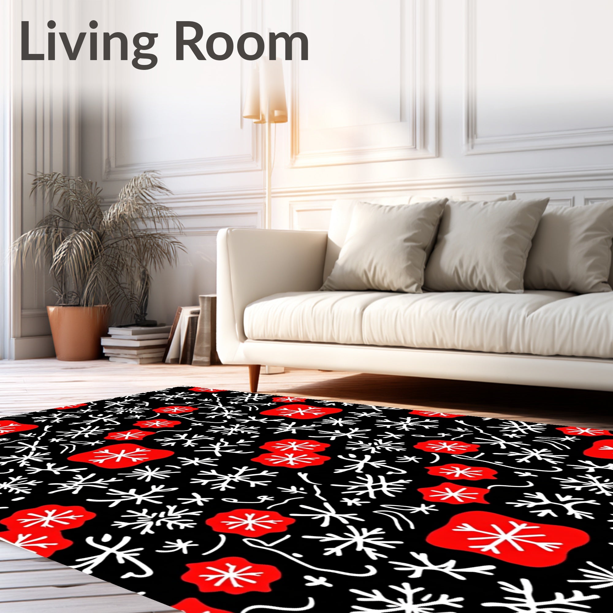 Red Snowflake Medallion Scatter Rug