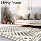 Cream Black Floral Meadow Rug