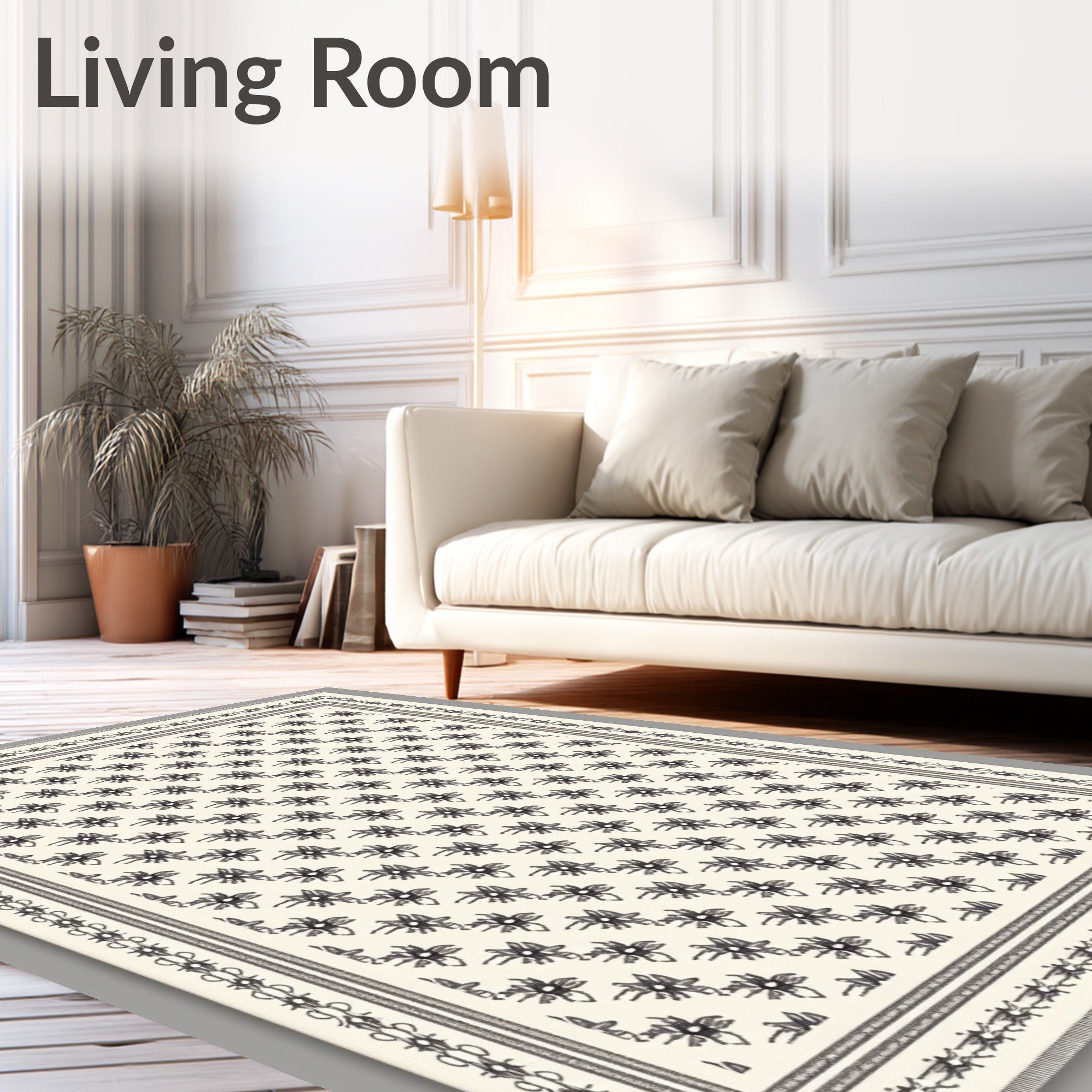 Cream Black Floral Meadow Rug