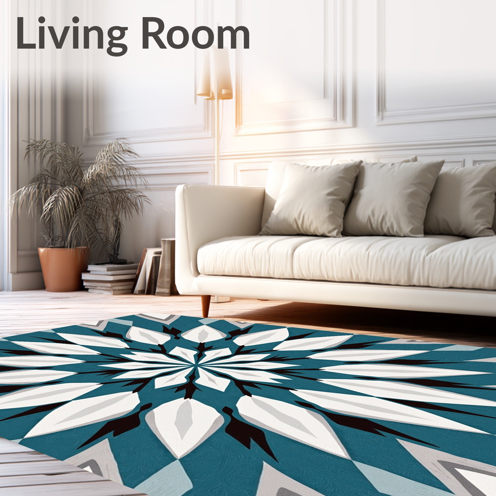 Teal White Geometric Spoked Star Rug