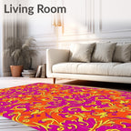 Vivid Magenta Yellow Floral Damask Rug