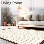 Cream Tan Vertical Dash Border Rug