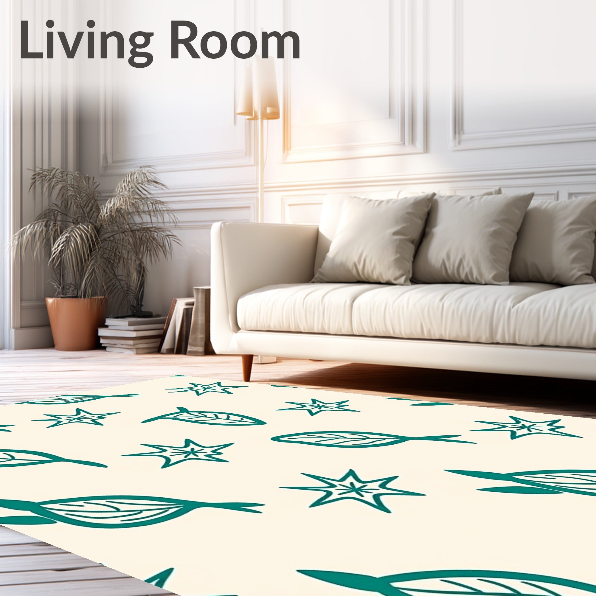 Teal Leaf Star Scatter Rug