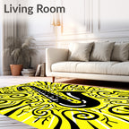 Vibrant Yellow Saxophone Swirls Rug