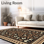Black Camel Floral Scrollwork Rug