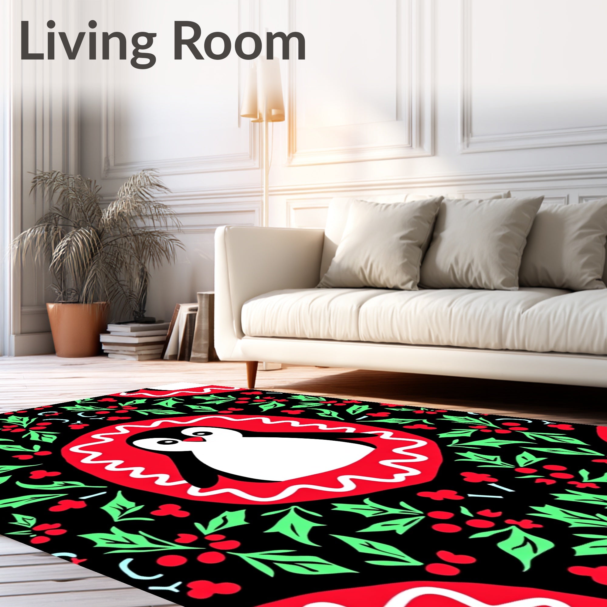 Cute Penguin Holly Border Rug
