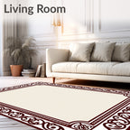 Deep Red Vintage Scroll Border Rug