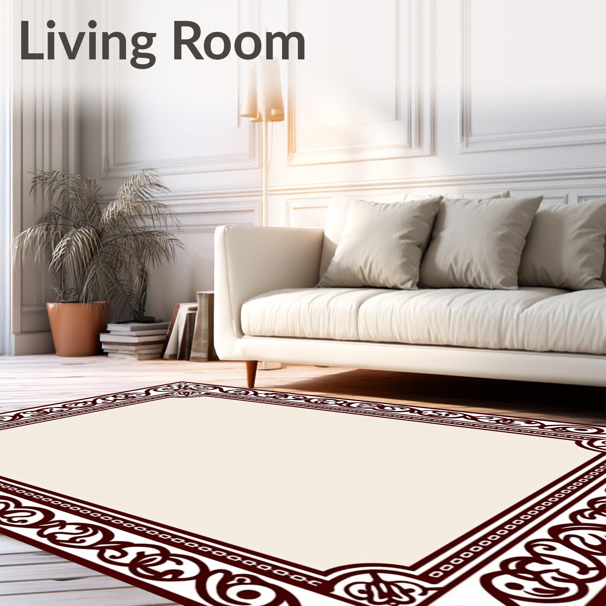 Deep Red Vintage Scroll Border Rug