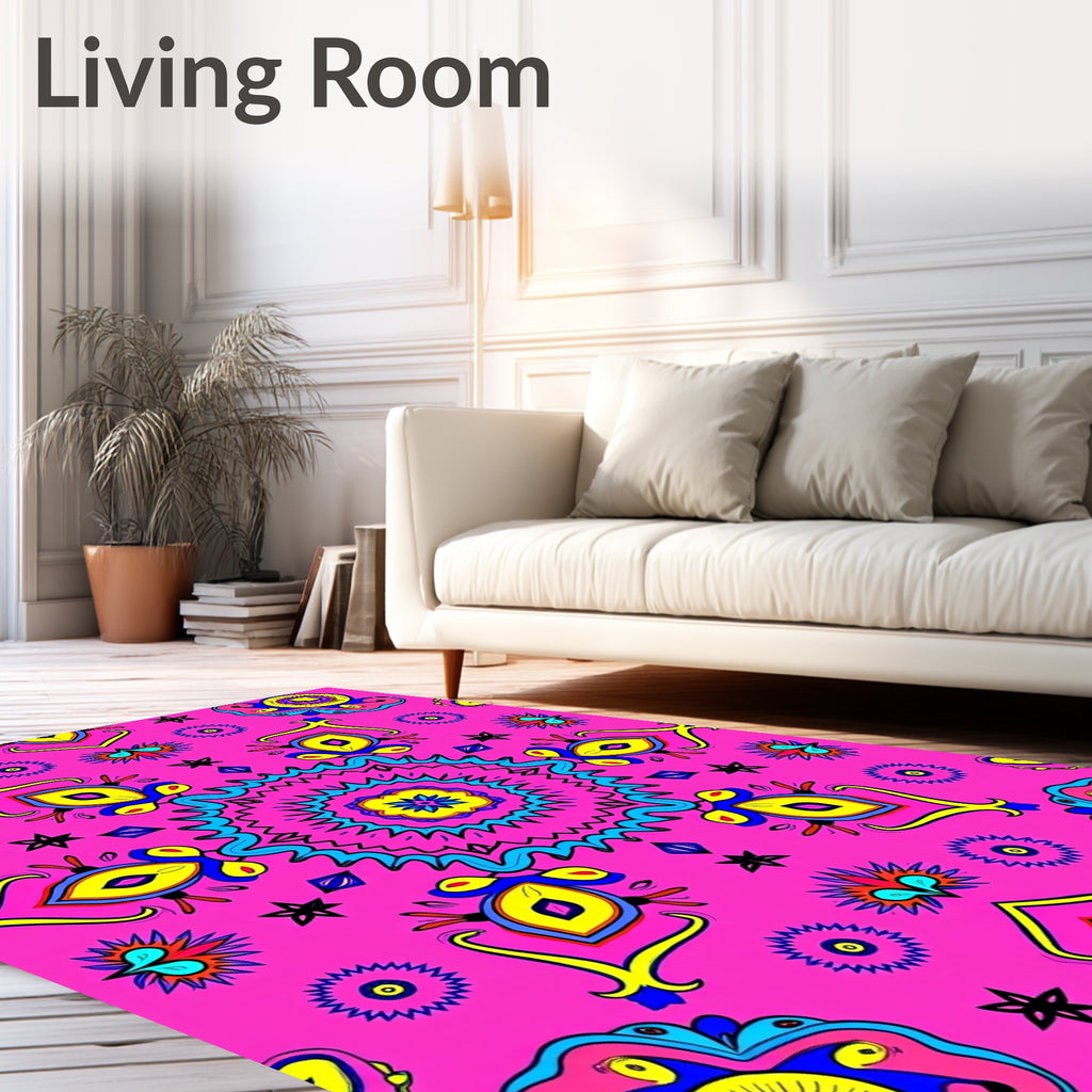 Vibrant Pink Psychedelic Floral Medallion Rug
